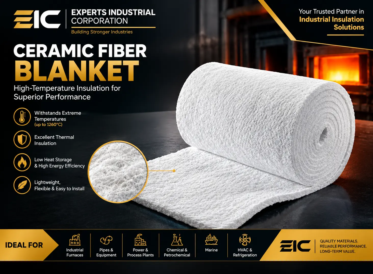 Ceramic Fiber Blanket – Ceramic Fibre Blanket is a lightweight, flexible, high-temperature insulation material made from spun ceramic fibres.