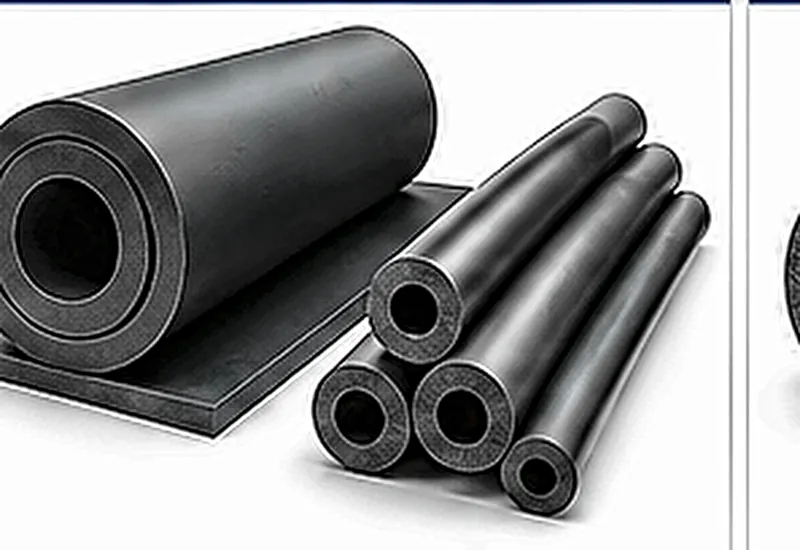 NBR/EPDM Rubber Insulation – Flexible closed-cell rubber insulation for chilled water and refrigeration lines.